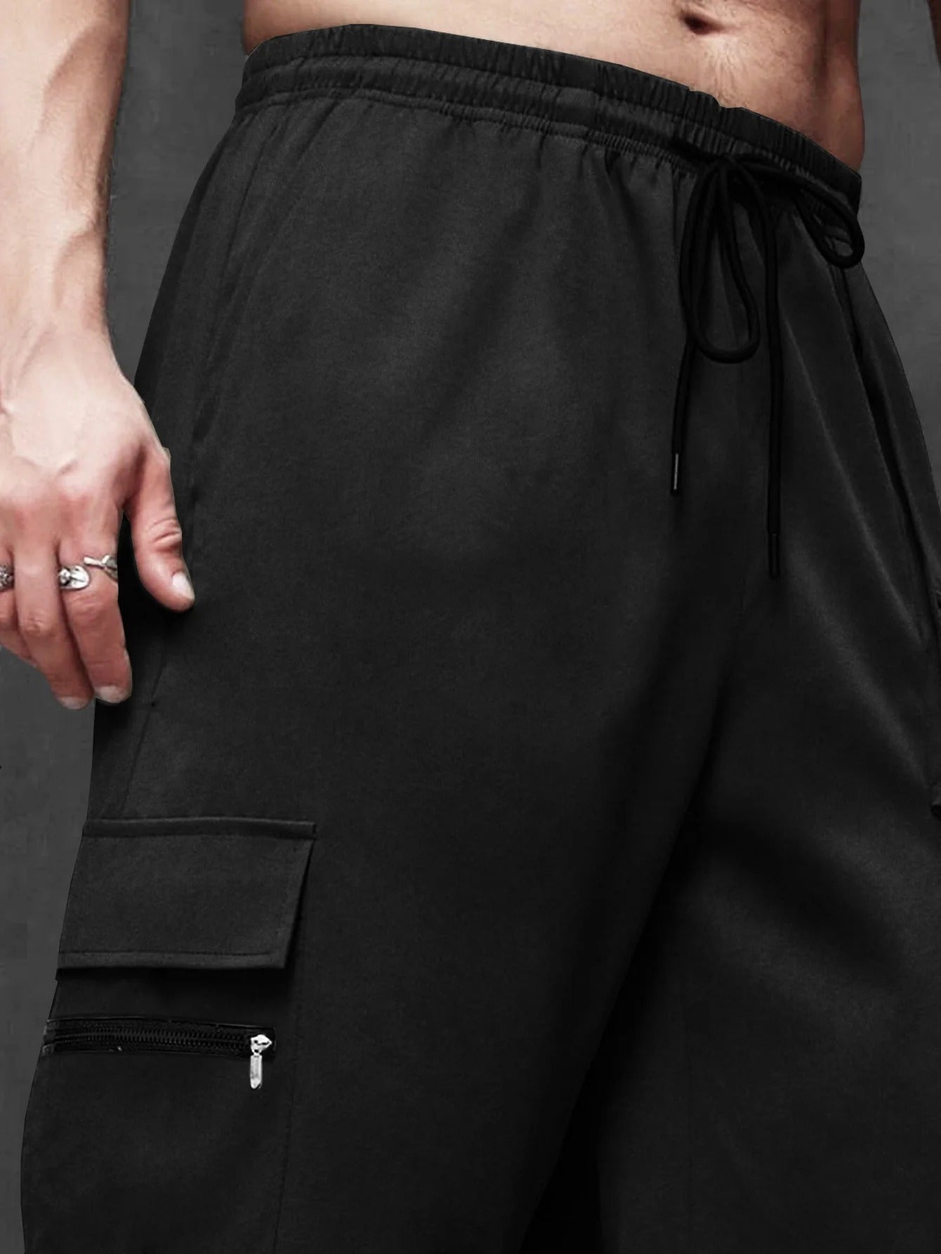 Lexlon Baggy Style Black Oversized Fit Cuffed Ankle Cargo Joggers