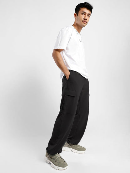 Lexlon Men Onyx Oversized Relaxed Fit Mid-Rise Joggers With Utility Box Pockets
