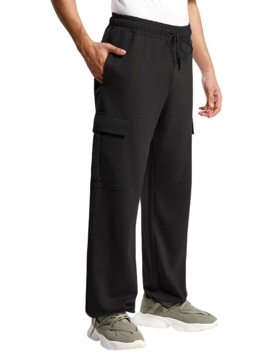 Lexlon Men Onyx Oversized Relaxed Fit Mid-Rise Joggers With Utility Box Pockets