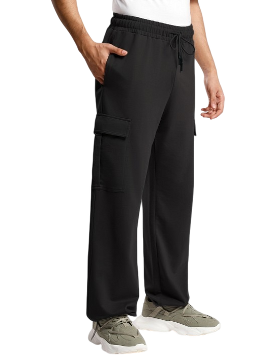 Lexlon Men Onyx Oversized Relaxed Fit Mid-Rise Joggers With Utility Box Pockets