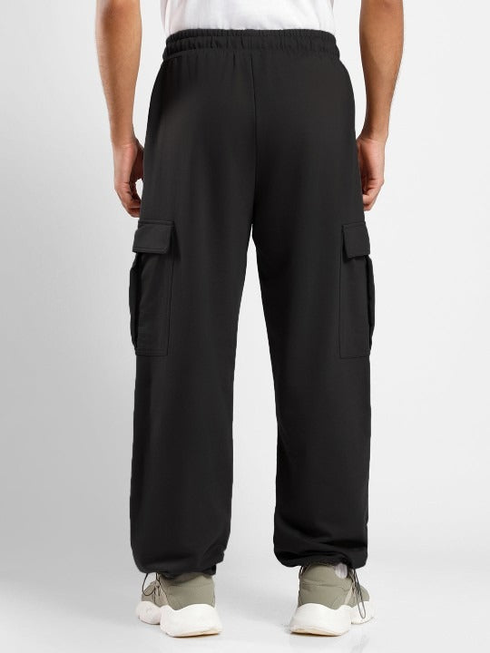 Lexlon Men Onyx Oversized Relaxed Fit Mid-Rise Joggers With Utility Box Pockets