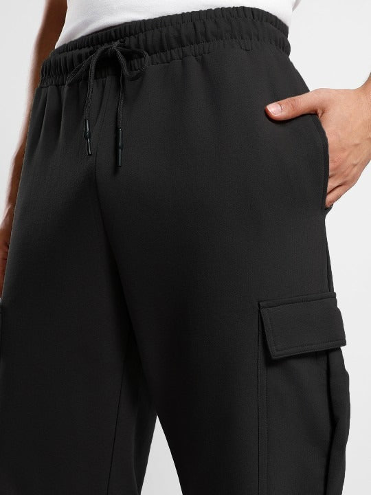 Lexlon Men Onyx Oversized Relaxed Fit Mid-Rise Joggers With Utility Box Pockets