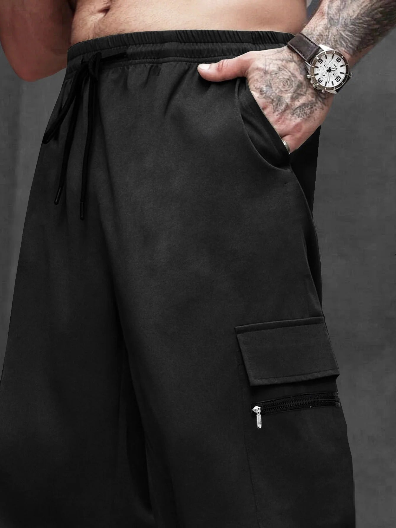 Lexlon Baggy Style Black Oversized Fit Cuffed Ankle Cargo Joggers