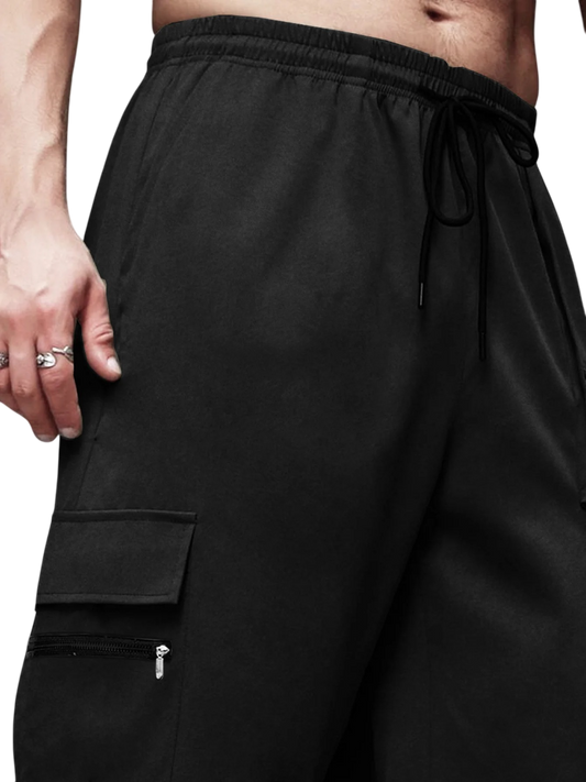 Lexlon Baggy Style Black Oversized Fit Cuffed Ankle Cargo Joggers